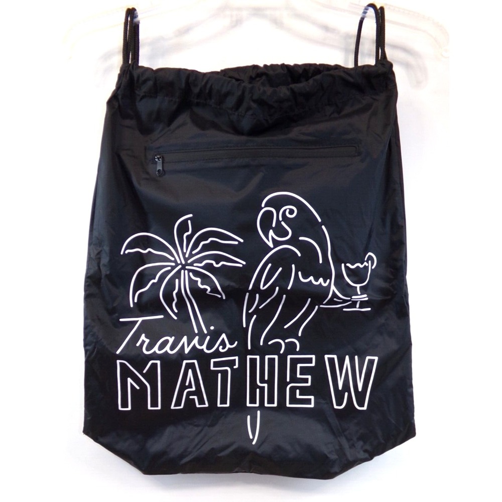 Travis Mathew Golf Nylon Drawstring Backpack Black Parrot Zipper Pocket